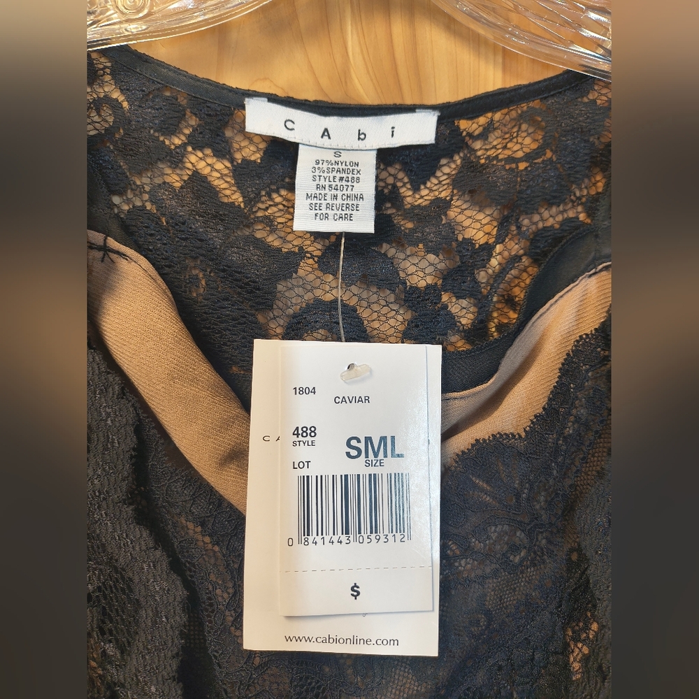 NWT Women's CAbi Black Lace Set with Satin Ribbon, Size Small - Picture 4 of 8